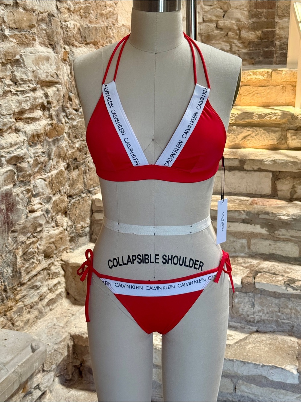 Calvin Klein Red Triangle Bikini with White Logo Trim
